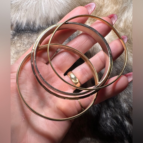 Set of 4 Solid Brass Textured Bangle Bracelets - Picture 5 of 8